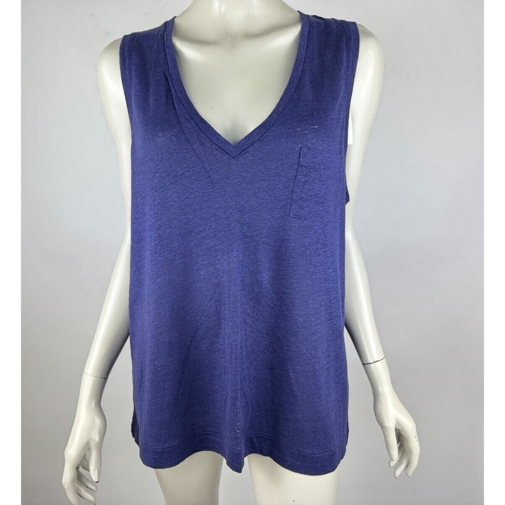 J Crew Linen V-neck Pocket Tank Women XL NWT Sleeveless Tunic Top Purple Stretch